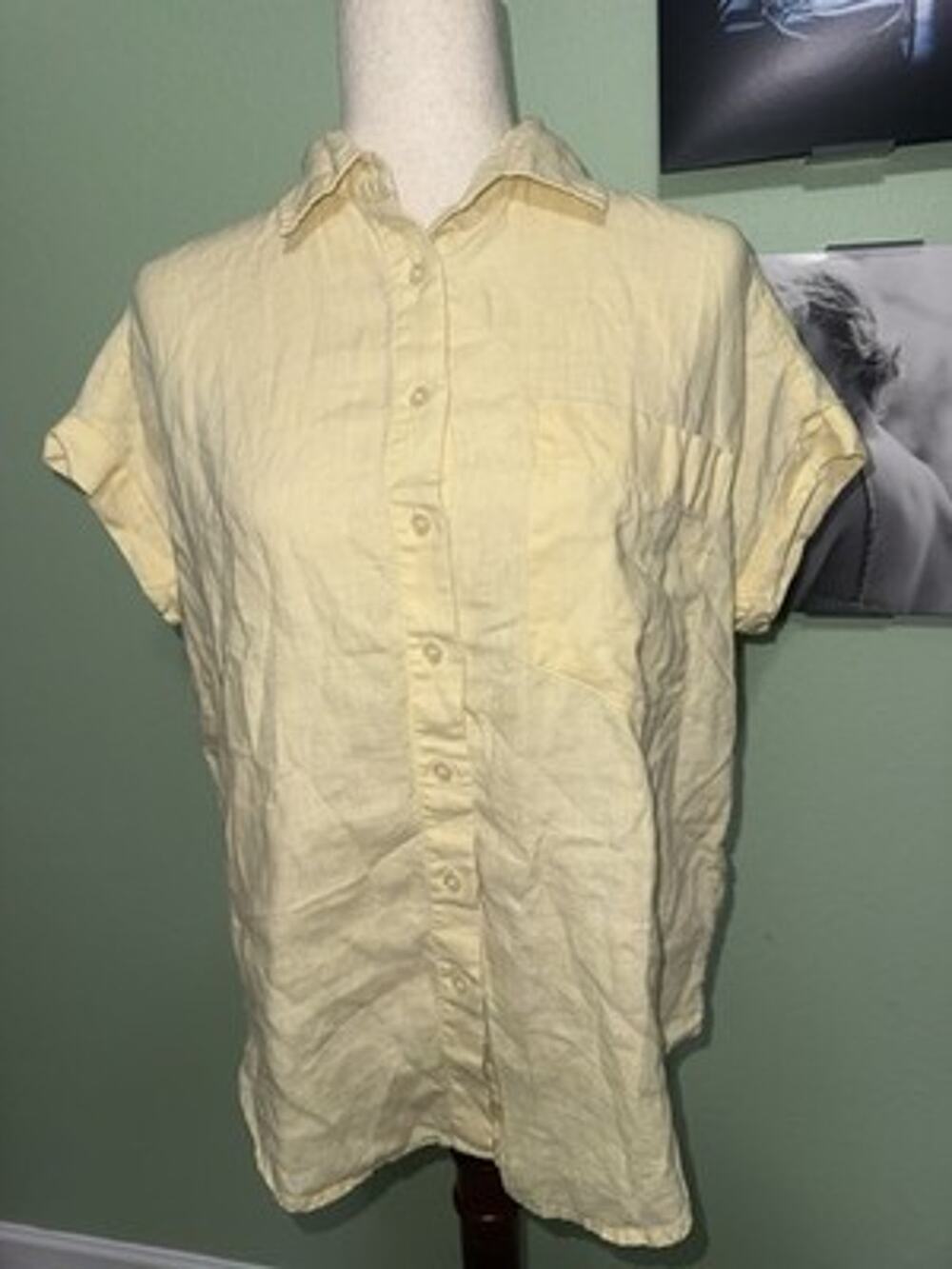 Quince Butter Yellow Linen Shirt Short Sleeve XS Coastal Minimalist Capsule